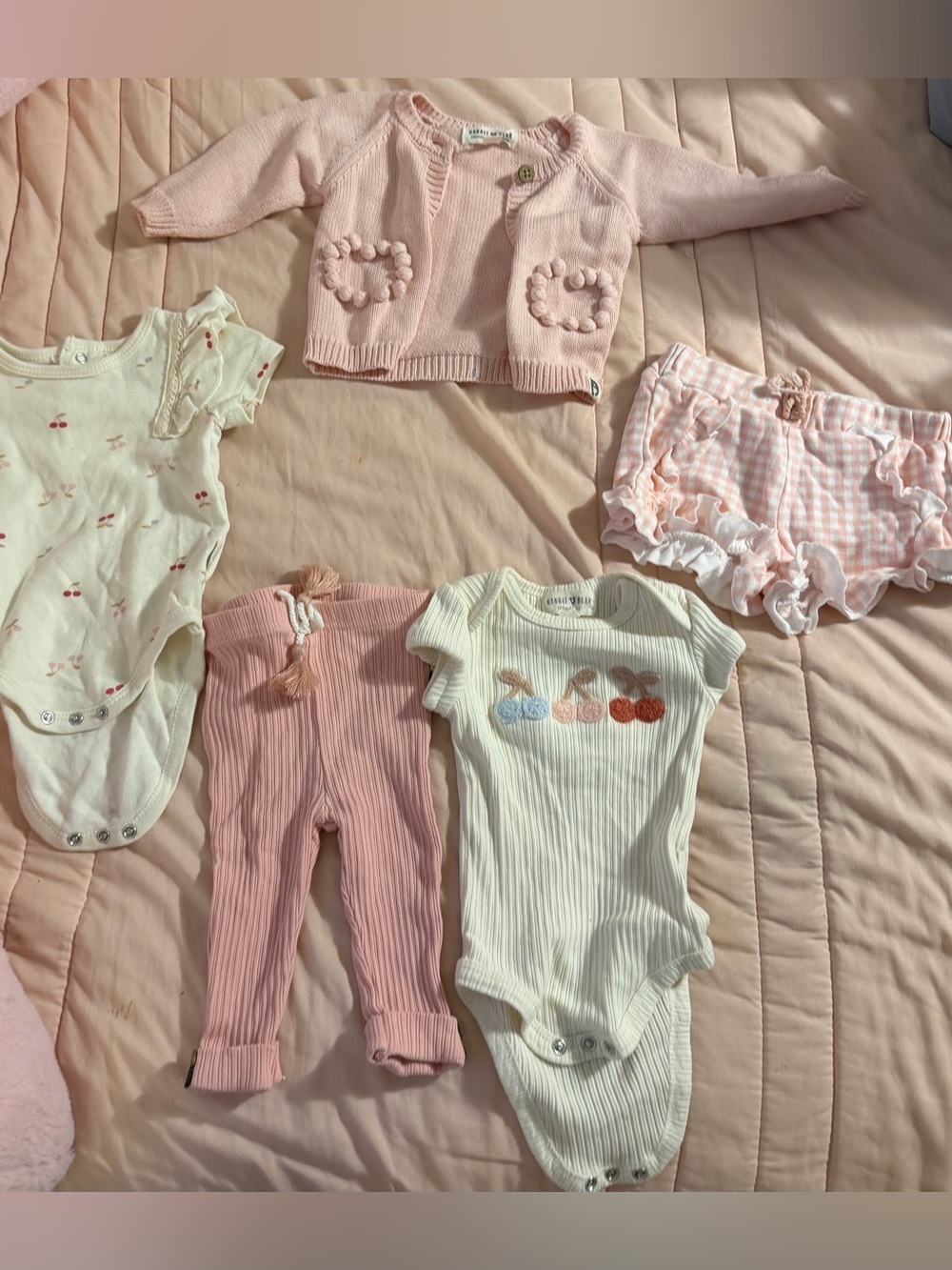 Baby Pink Knit Cardigan & Cherry Bodysuit Set